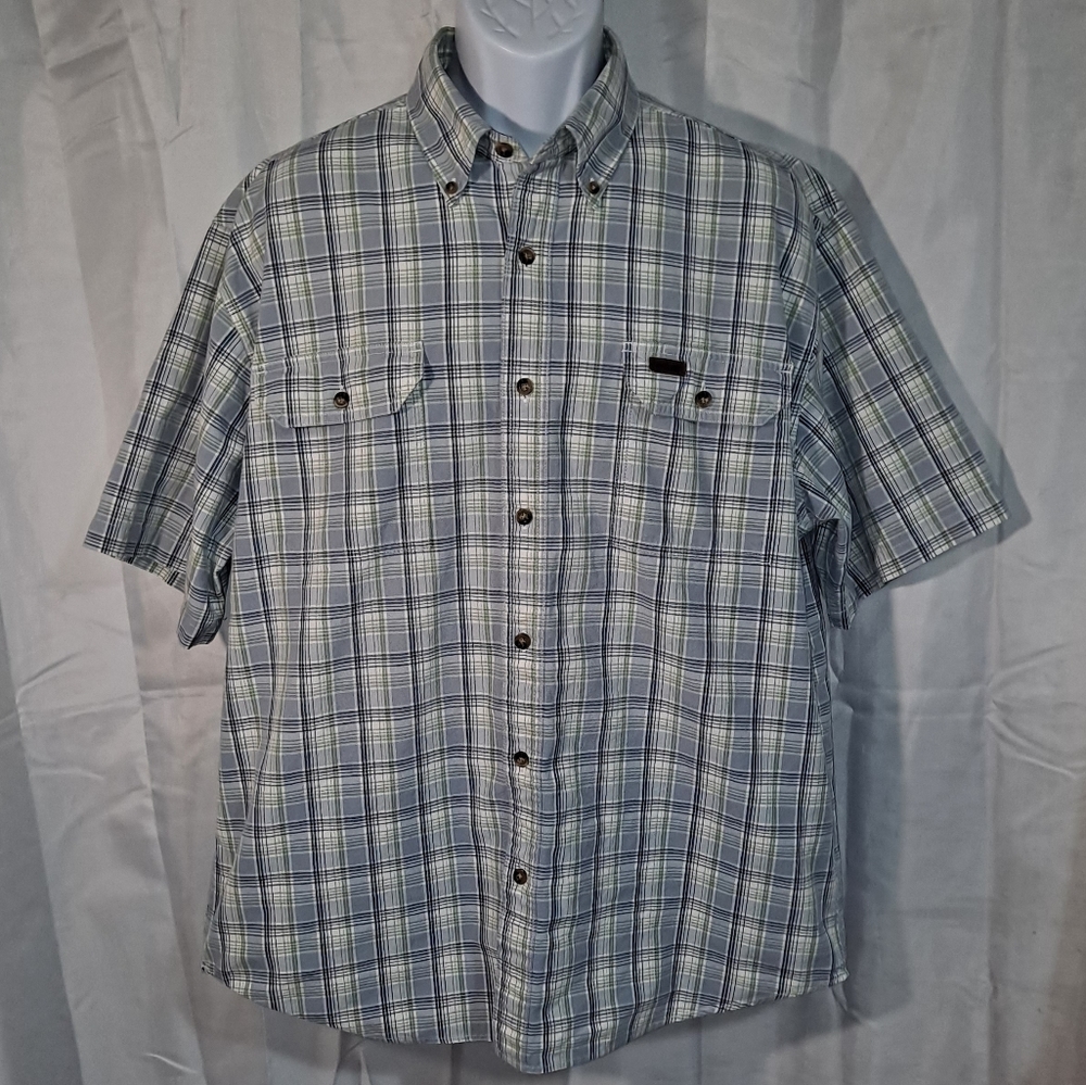 Carhartt Western Style Shirt Men's XL Button-up Short Sleeve Plaid 2 Flap Pocket
